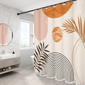 Boho Mid Century Leaf Shower Curtain Set,Arch Sun Design,Minimalistic Leaves Pattern,Waterproof and Luxurious Fabric-12 Hooks(Orange-72" x 72")