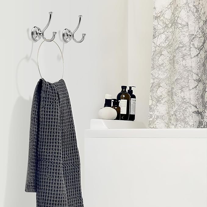 TUNNY Towel Hook Bathroom-2 Pack Polished Nickel(PVD-Nickel) Double Robe/Towel Hook Wall Mounted Hook for Bathroom Bedroom Kitchen