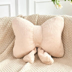 Beige Bow Pillow, Soft Bow Decorative Pillows with Faux Rabbit Fur, Cute 12" Bow Throw Pillows, Aesthetic Home Decor Bow Shaped Plush Pillow for Bedroom Sofa Couch