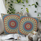 KSLIDS Boho Mandala Floral Soft Velvet Throw Pillow Covers Set of 2 Navy Blue Orange Flower Decorative Pillow Covers 18x18 Inch Abstract Retro Pillow Case for Sofa Couch Outdoor Modern Home Decor