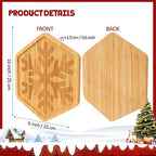 TJ POP Christmas Hexagonal Bamboo Serving Tray with Laser-Carved Snowflake Design - Natural Wooden Food Tray Serving Platter for Holiday Snacks, Drinks, Festive Kitchen Dining Decor (10” x 9”)