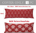 Reversible Christmas Pillow Covers 14x36, Chenille Double-Sided Snowflake & Tree, Cozy Farmhouse Holiday Throw Pillowcases with Hidden Zipper for Sofa, Couch and Bed(Red,36x14)