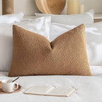 MIULEE Textured Boucle Throw Pillow Cover Brown Accent Solid Lumbar Pillow Case Decorative Vintage Soft Pack of 1 Couch Cushion Mid Century Chair Sofa Bedroom Livingroom Home Decor,24x16 Inch