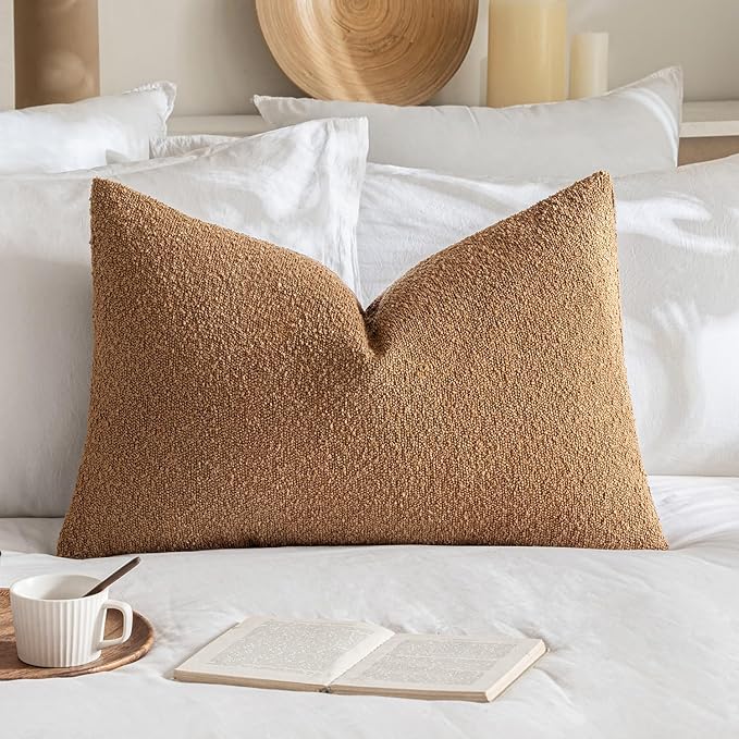 MIULEE Textured Boucle Throw Pillow Cover Brown Accent Solid Lumbar Pillow Case Decorative Vintage Soft Pack of 1 Couch Cushion Mid Century Chair Sofa Bedroom Livingroom Home Decor,24x16 Inch