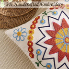 Embroidered Throw Pillow Cover 22x22 Classic Boho Floral Pattern Pillows Cover Outdoor Decorative Pillowcase,Durable Cozy Textured Cushion Case for Sofa Couch Bed Living Room,Orange