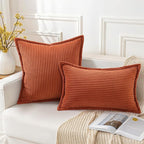 Mecatny Corduroy Fall Throw Pillow Covers 12x20 Set of 2, Neutral Decorative Soft Burnt Orange Boho Lumbar Couch Pillow Covers with Broadside for Sofa Living Room, Rust