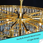 Gold Crystal Chandelier for Dining Room, 40" Modern Round Luxury Chandeliers 7-Tier 17 Lights Large Adjustable Height Ceiling Hanging Pendant Light Fixture for Living Room Bedroom Foyer