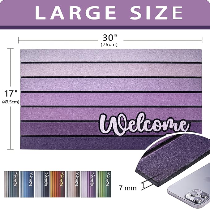 Bulijojo Purple Entrance Door Mat Large 17 x 30 Inch Entry Way Doormat Front Door Rug Outdoor Heavy Duty Welcome Mat, Non Slip Rubber Back Low Profile