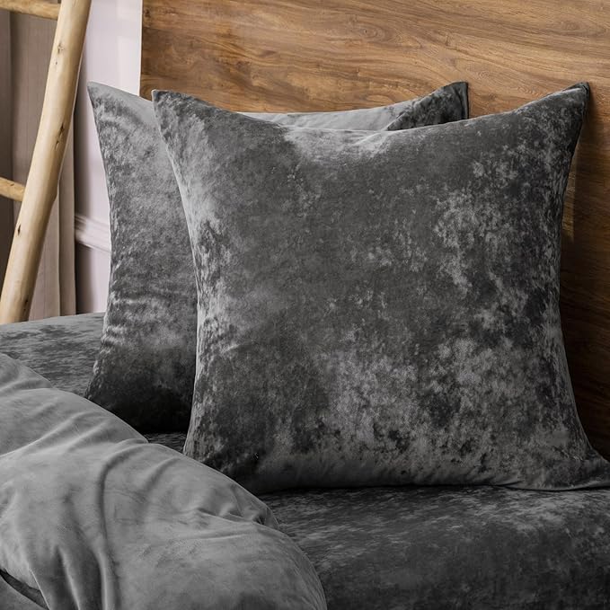 PHF Truly Velvet Euro Sham, 26"x 26",No Insert, 2 Pack Color Gradient Euro Throw Pillow Covers, Ultra Soft Cozy Pillow Covers for Home Decorative, No Shedding, No Pilling, Charcoral/Dark Grey