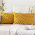 Pallene Mustard Yellow Throw Pillow Covers 12x20 Set of 2, Soft Plush Faux Fur Decorative Lumbar Couch Pillow Covers for Sofa Bed Living Room Pillow Cases with 3D Diamond Pattern