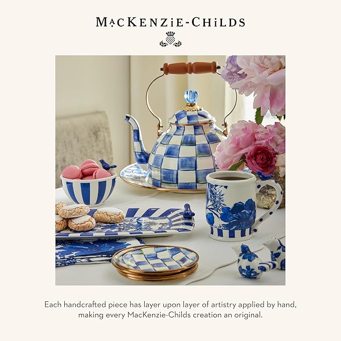 MACKENZIE-CHILDS Enamel Spoon Rest, Kitchen Spoon Holder and Utensil Rest for Stovetop, Blue-and-White Royal Check