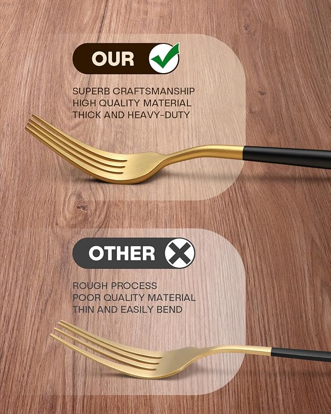 Stapava 20-Piece Matte Black Gold Silverware Set, Stainless Steel Gold Utensils Cutlery Set, Satin Finish Flatware for 4, Include Forks Spoons and Knives Set for Home and Restaurant, Dishwasher Safe