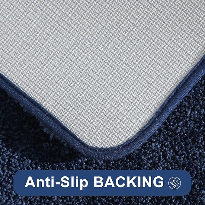 COSY HOMEER Bath Rugs for Bathroom Extra Thick- Anti-Slip Bath Mats Soft Plush Yarn Shaggy 100% Strong Mirco Polyeste Mat Living Room Bedroom Mat Floor Water Absorbent(Navy,24x48 - Inches)
