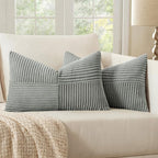 MIULEE Silver Grey Corduroy Pillow Covers Pack of 2 Boho Decorative Spliced Throw Pillow Covers Soft Solid Couch Pillowcases Cross Patchwork Textured Cushion Covers for Living Room Bed Sofa 12x20 inch