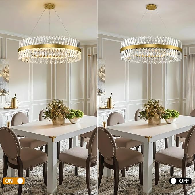 Modern Crystal Chandeliers for Living Room, 40 Inch Large Gold Crystal Chandeliers for Dining Room, Luxury LED Round Foyer Chandelier for High Ceiling Entryway Brass Chandelier Pendant Ceiling Light