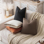 Decorative Neutral Linen Throw Pillow Covers 20x20 Inch Set of 2, Boho Farmhouse Pillow Covers with Braid Fringe for Sofa Bed Modern Couch Pillow Cases for Organic Home Decor