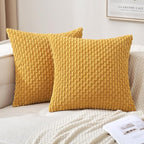 MIULEE Pack of 2 Decorative Throw Pillow Covers 18x18 Inch Soft Boho Striped Textured Corduroy Pillow Covers Modern Farmhouse Home Decor for Couch Bed Sofa Living Room Yellow