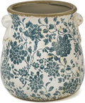 Teal Ceramic Pot for Planter, Vintage Flower Pot with Drainage Holes, 6.3 inch Ice Crack Glazed Indoor Planters Pot with Handle (Cyan)