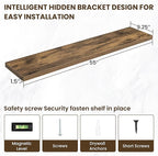55 Inch Floating Shelves, 12 Inch Deep Floating Shelves for Wall, Floating Shelf with Invisible Brackets, Deep Shelves for Bathroom, Bedroom, Living Room, 1 Pack, Brown