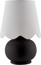 BoutiqueRugs Navarro Boho Ceramic Bedside Table Lamp for Bedroom Nightstand and Living Room - Shade Cotton - Black, White - 13" H