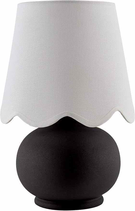 BoutiqueRugs Navarro Boho Ceramic Bedside Table Lamp for Bedroom Nightstand and Living Room - Shade Cotton - Black, White - 13" H