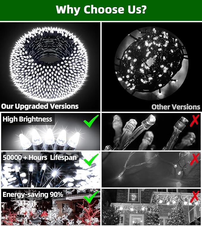 750 LED 240FT Christmas Lights Outdoor,12 Lighting Modes Christmas String Lights with Timer, Dimmable Cool White LED StringLights Waterproof for Yard Tree Wedding Party Holiday Cool White