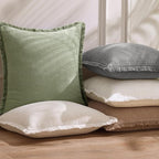 Woaboy Decorative Linen Fringe Throw Pillow Covers Boho Farmhouse Soft Cushion Covers Accent Pillowcases with Tassels for Living Room Couch Sofa Bed Chair,18x18 Inch Set of 2,Sage Green