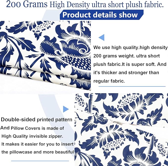 Decorative Throw Pillow Covers Set of 2 Blue Pillow Covers 20x20 inch Short Plush Square Pillows Cover Floral Throw Pillows,Farmhouse Outdoor Pillow Covers for Couch Sofa Bed Living Room