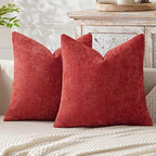 MIULEE Pack of 2 Christmas Red Couch Throw Pillow Covers 18x18 Inch Modern Boho Accent Decorative Pillow Covers Soft Chenille Farmhouse Cushion Covers for Home Decor Bed Sofa Living Room