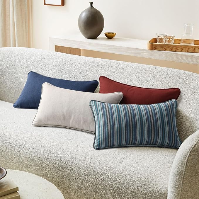 Sunbrella Decorative Outdoor Water Repellent Throw Pillows with Inserts, Set of 4, 20" x12" Pillows for Patio, Backyard, Bed, Couch, and Patio Furniture, Specrtum Indigo