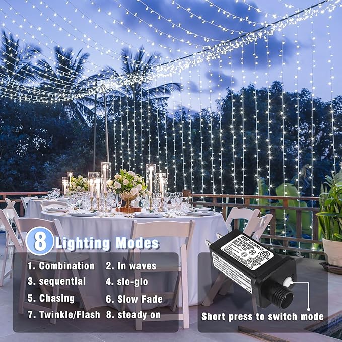 100FT 300 LED Christmas Lights Outdoor, Plug in Christmas String Lights Indoor, Waterproof & 8 Modes & Timer Function, Connectable Fairy Twinkle Light for Bedroom Patio Wedding Party Decor, White