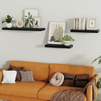 Vivelove Black Floating Shelves for Wall, 16 inchs x 6.7” deep x 1.4” Wall Shelf for Bathroom Bedroom, Living Room, Kitchen, Office Home Decor, Narrow Wood Shelves with Invisible Brackets Set of 2