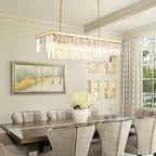 Gold Rectangular Chandelier 40 Inch-10-Light Luxury Crystal Pendant Lighting for Dining Room, Kitchen Island & Bar-Adjustable Height, Flush Mount Ceiling Fixture,Premium Lighting Fixture(Gold, L-40)
