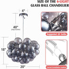 Longree Bubble Ball Chandelier Smoked Black, Dia 20 inch Oval Bubble Glass Pendant Light Fixture for Bedroom Study Bathroom