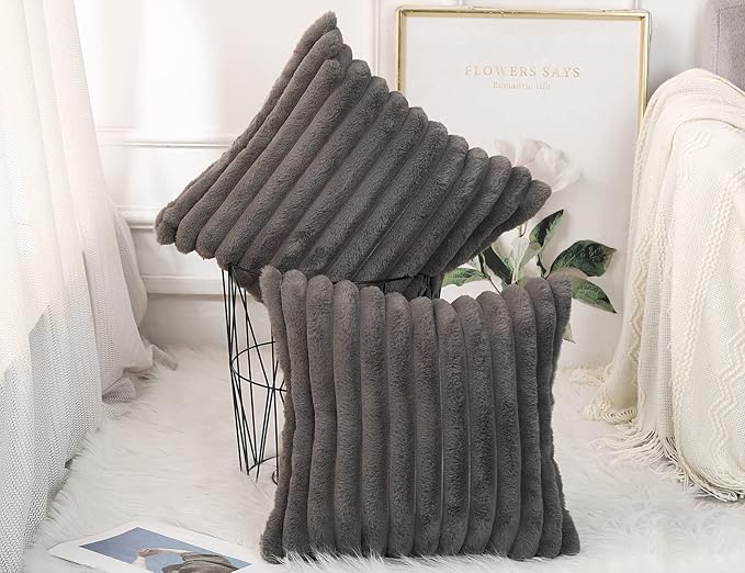 PANOD Faux Fur Decorative Large Throw Pillow Covers 28 x 28,Boho Modern Pillow Case Cushion Cover for Bed Sofa Farmhouse Livingroom,Grey