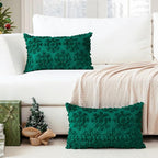 OTOSTAR Set of 2 Xmas Soft Plush Short Wool Velvet Decorative Throw Pillow Covers Rectangular Luxury Style Cushion Case Pillow Shell for Sofa Bedroom Snowflake Green, 16x24 Inch