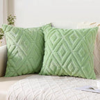 Pallene Sage Green Throw Pillow Covers 20x20 Set of 2, Soft Plush Faux Fur Decorative Couch Pillow Covers for Sofa Bed Living Room Pillow Cases with 3D Diamond Pattern