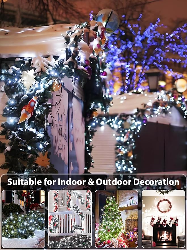 1000 LED Christmas Lights Outdoor Indoor, Super Long 330 FT Green Wire Plug In String Lights with 8 Modes & Timer & Memory, Waterproof Fairy Light for Xmas Tree Party Garden Decorations, Cool White