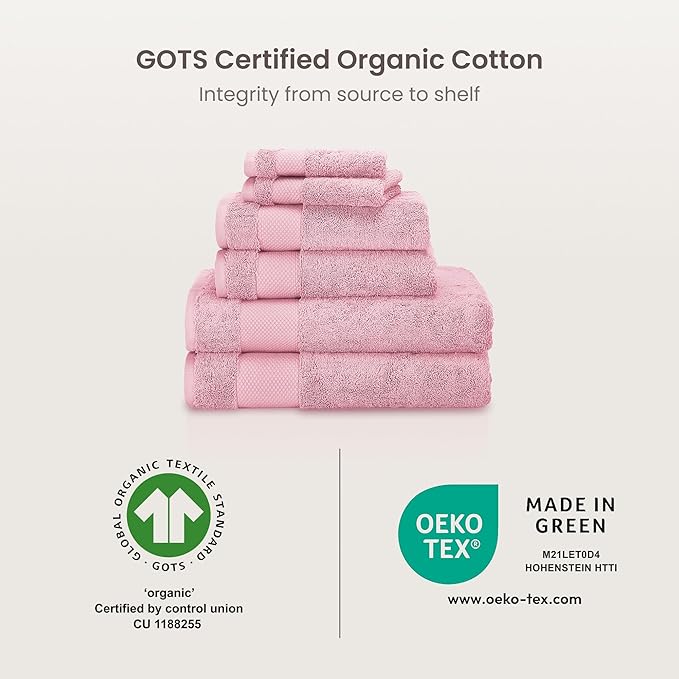 BIOWEAVES 100% Organic Cotton 700 GSM Plush Premium Washcloths 13" x 13" GOTS Certified, Face Towels Perfect for Home & Bathroom - Dusty Pink, Pack of 12