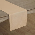 Solino Home Linen Beige Table Runner 108 Inches Long - 100% Pure Linen 14 x 108 Inch Table Runner for Fall, Autumn, Thanksgiving, Christmas - Classic Hemstitch