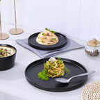 Herogo 24 Pieces Stoneware Dinnerware Set, Service for 8, Dinner Plates and Bowls Sets, Double Reactive Glaze Dishes Set for Kitchen, Scratch Resistant, Dishwasher Safe, Matte Black
