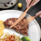 Lemeya 20-Piece Hammered Rose Gold Silverware Set for 4 with Serrated Forging Knives,18/10 Stainless Steel Modern Flatware Set,Unique Cutlery Set Spoons and Forks Set,Mirror Polished,Dishwasher Safe