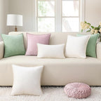 decorUhome Christmas Chenille Soft Throw Pillow Covers 22x22 Set of 2, Farmhouse Velvet Neutral Decorative Euro Pillow Covers with Stitched Edge for Couch Sofa Bed Home Decor, Sage Green