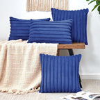 Throw Pillow Covers Decorative Faux Fur Set of 2 20x20 Inch Pillow Covers, Soft Navy Blue Striped Pillowcases for Couch Sofa Bed Living Room, Fluffy Cute Home Boho Accent Fuzzy Decor