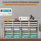 TQVAI Literature Organizer, Heavy Duty 36 Compartments Countertop Mail Organizer with Adjustable Shelves, Wooden Desk Paper Storage Organizer, Mailboxes Cubbies for Office, Classroom, Retro Grey/White