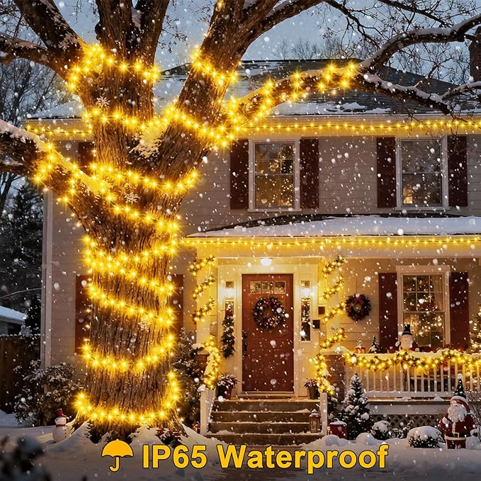 echosari 400 LED Christmas String Lights, Extra Long 66Ft Outdoor String Lights End-to-end Plug in with Remote Timer for Garden Patio Christmas Tree Decor (Warm White)
