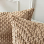 Kevin Textile Tan Throw Pillow Covers Soft Corduroy Decorative Set of 2 Boho Striped Pillow Covers Pillowcases Farmhouse Home Decor for Couch Bed Sofa Living Room 26x26 Inch
