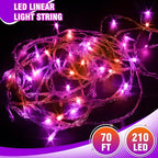 70 ft Purple-Orange LED String Lights – 210 LEDs on Transparent Wire, Waterproof & Connectable Holiday Décor – Spooky Halloween & Warm Christmas Ambiance