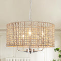 18.9'' Hand Woven Rattan Chandelier, 5-Light Rattan Pendant Light Farmhouse Chandeliers for Dining Room Light Fixture, Rustic Chandelier Wicker Hanging Pendant Lighting for Bedroom Living Room Foyer