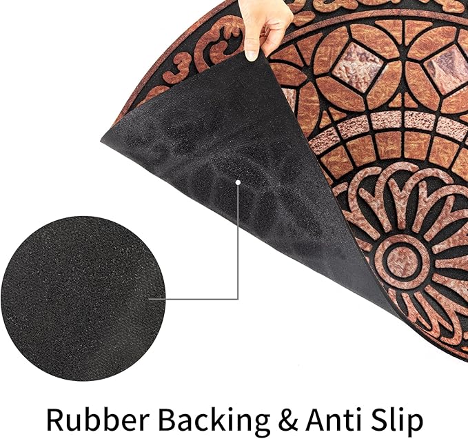 Door Mat Welcome Mat, Heavy Duty Outside Door Mat 23.6 x 35.4 Inch Round Front Door Rug Doormat for Entrance Home Non-Slip Rubber Rug for Front Door, Entryway, Patio (Orange)